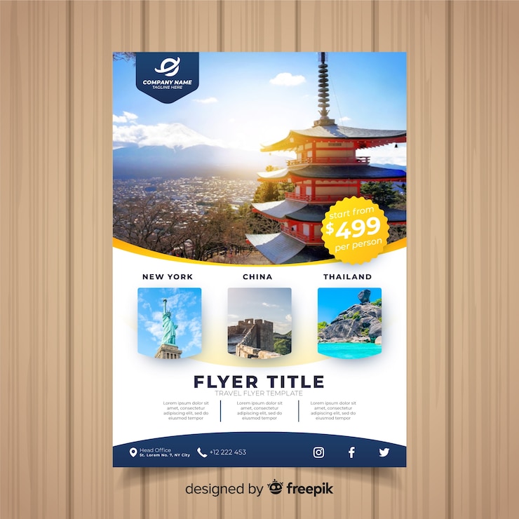 Vecteur modèle de flyer de voyage
