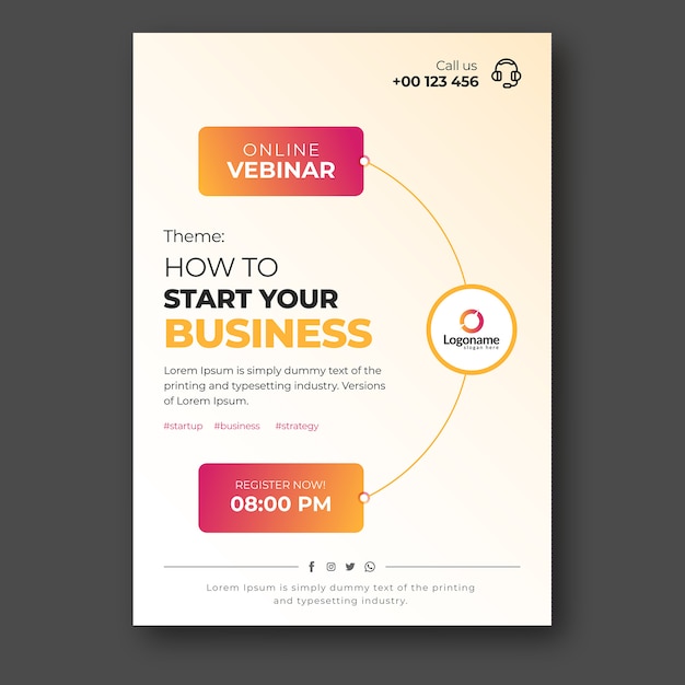 Vecteur modèle de flyer de webinaire sur les affaires en ligne
