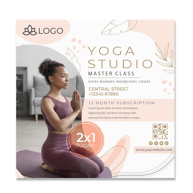 Vecteur modèle de flyer de yoga avec photo