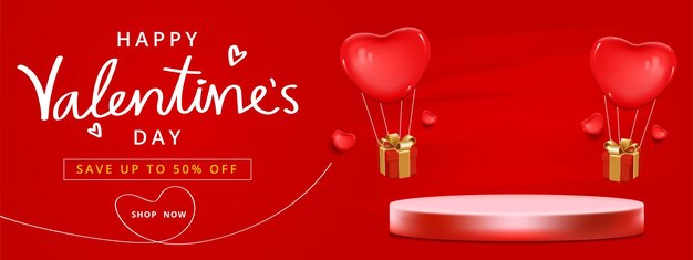 Modèle De Fond De Bannière De Vente Du Jour De La Saint-valentin Avec Une Forme Cylindrique D'affichage Du Produit