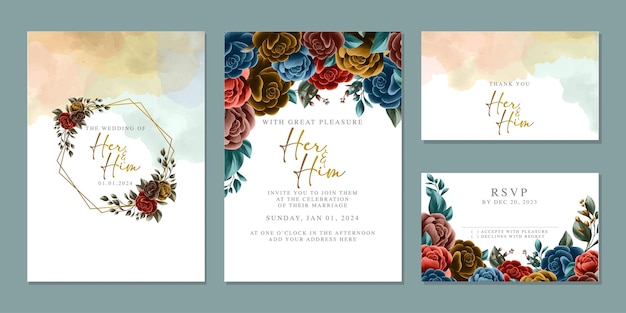 Vecteur modèle de fond de carte d'invitation de mariage de belles fleurs de luxe