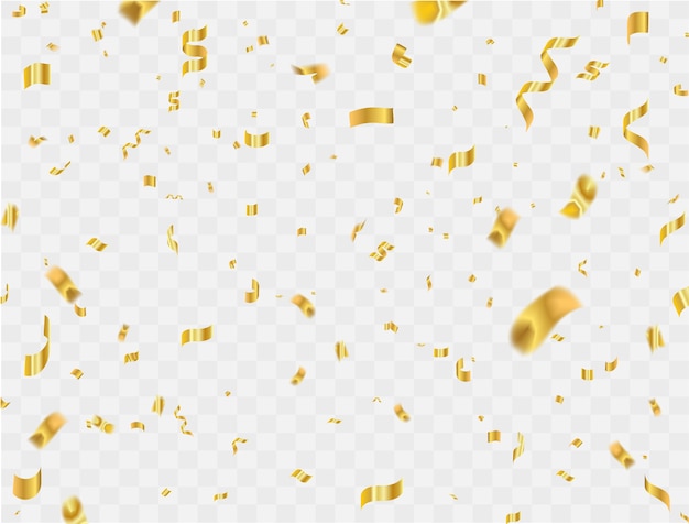 Modèle De Fond De Célébration Avec Des Confettis Et Des Rubans D'or. Carte De Vœux De Luxe.