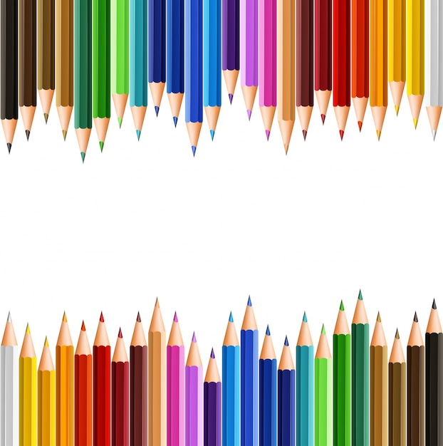 Modèle de fond avec des crayons de couleur en haut et en bas
