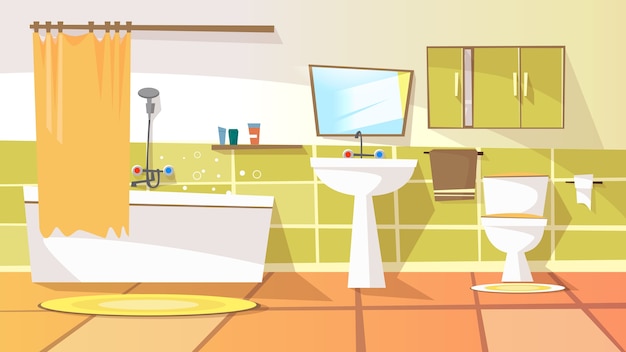 Vecteur modèle de fond intérieur salle de bain dessin animé