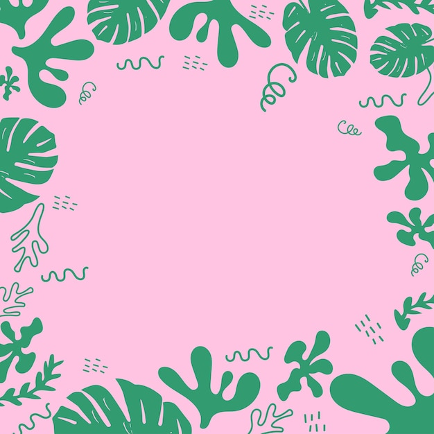 Modèle De Fond Tendance Rose Et Vert Dessiné à La Main Avec Des Feuilles