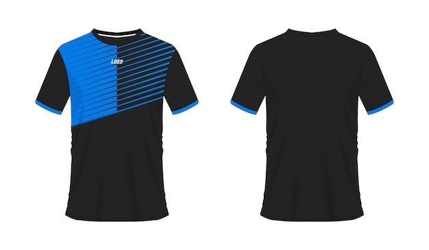 Modèle De Football Ou De Football T-shirt Bleu Et Noir Pour Club D'équipe Sur Fond Blanc. Maillot De Sport.