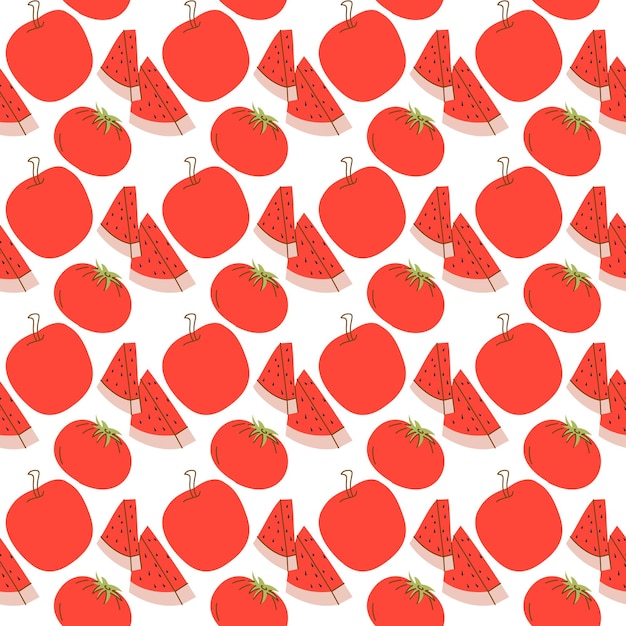 Modèle De Fruits Avec Couleur Rouge Pastèque Tomate Pomme Vecteur Modèle Sans Couture D'illustration Vectorielle De Fruits