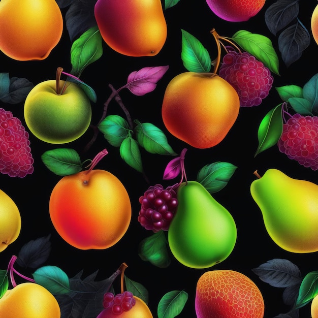 Vecteur modèle de fruits frais et de baies modèle de fruits fraîches et de baises modèle sans couture de fruits