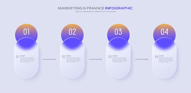 Modèle De Graphique De Chronologie D'entreprise Infographie 4 étapes Effet De Morphisme De Verre Illustration Vectorielle