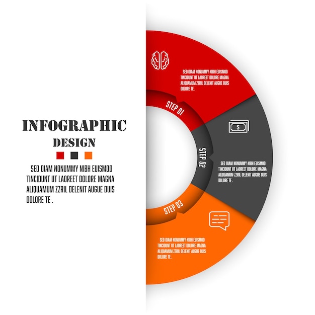 Vecteur modèle de graphique en demi-cercle vectoriel élément de conception infographique icône d'entreprise 3 stepx9