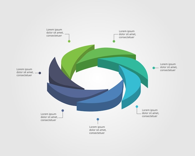 Vecteur modèle de graphique à feuilles pour infographie pour la présentation de 7 éléments