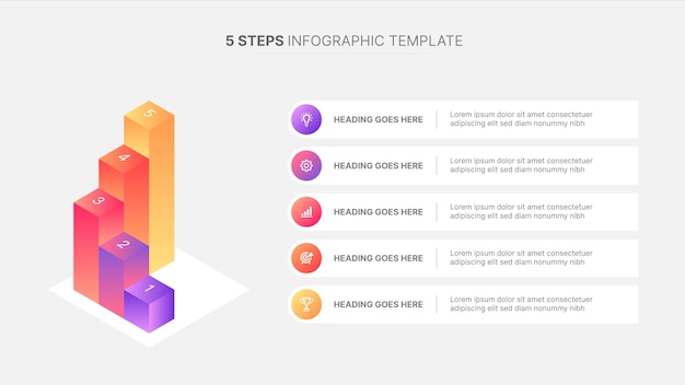 Vecteur modèle de graphique infographique de réussite de la croissance d'entreprise avec 5 étapes