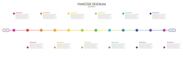 Vecteur modèle graphique d'informations commerciales de 12 mois ou 1 an avec un design moderne complet avec des couleurs vives chaque mois présentation vectorielle imprimer