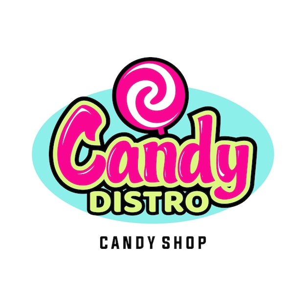 Modèle Graphique Vectoriel Bonbon Sucré. Logo De Magasin De Bonbons Dans L'illustration De Style Emblème D'étiquette.