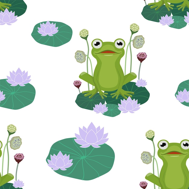 Modèle De Grenouille Avec Des Plantes Texture Transparente Vecteur