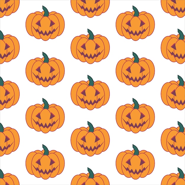 Vecteur modèle d'halloween orange vif de vecteur avec des citrouilles avec des visages souriants sur fond blanc