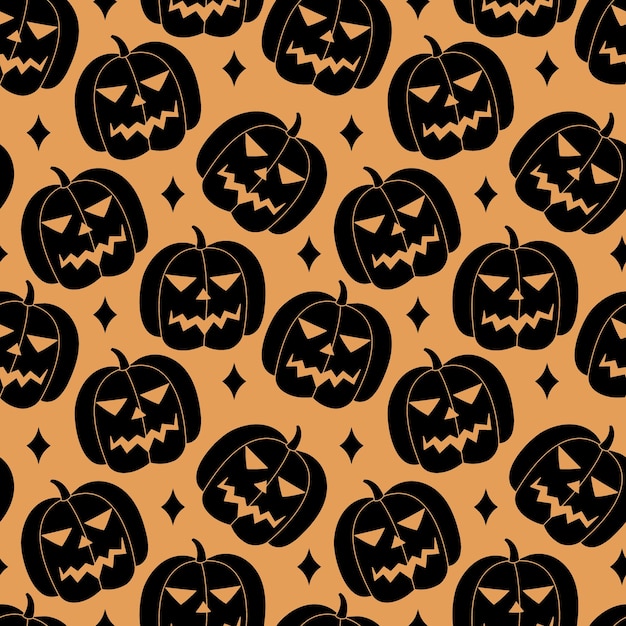 Modèle d'Halloween Silhouettes de lanternes de citrouille Illustration vectorielle de doodle Arrière-plan transparent d'Halloween avec des symboles de vacances d'automne jack o lanternes Éléments dessinés à la main noire