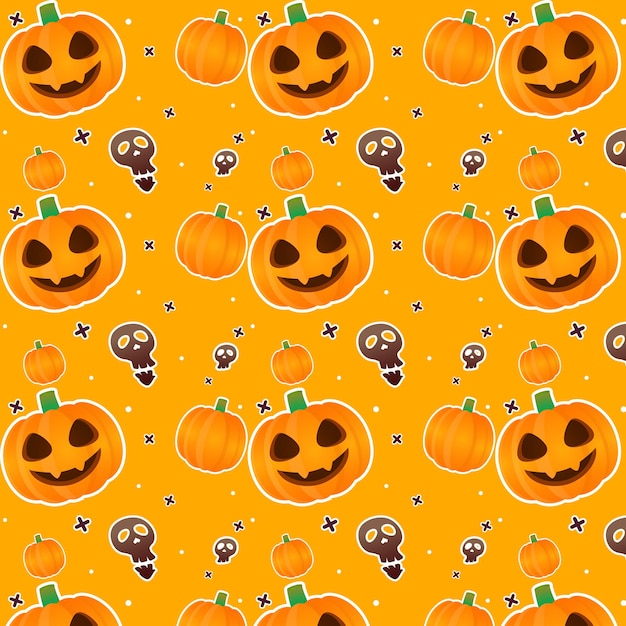 Vecteur modèle d'halloween avec style de dessin animé effrayant crâne de citrouilles vecteur premium