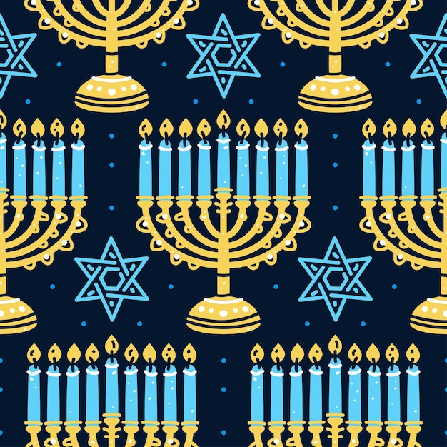 Vecteur modèle heureux de hanukkah avec des bougies traditionnelles de menorah sans couture
