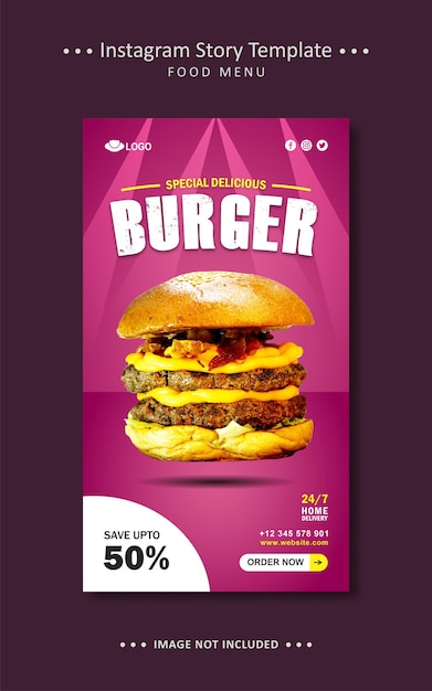 Vecteur modèle d'histoire facebook spécial burger flyer instagram