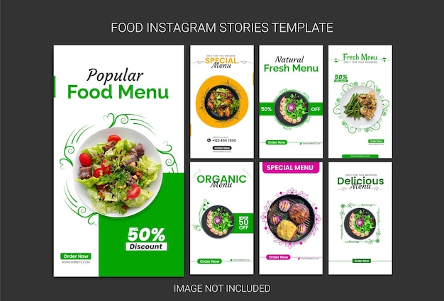 Vecteur modèle d'histoire instagram de nourriture ensemble de modèles de médias sociaux de restaurant
