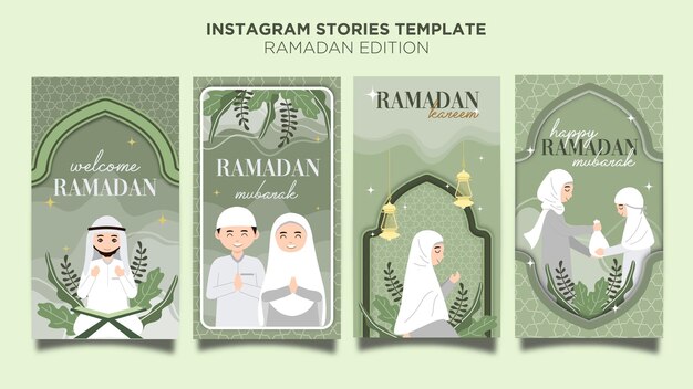 Vecteur modèle d'histoire instagram ramadan mubarak dessiné à la main style papier découpé design plat