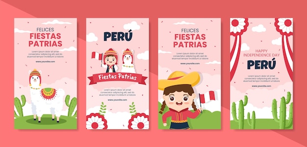 Modèle d'histoires de Fiestas Patrias Pérou Illustration vectorielle de fond de dessin animé plat de médias sociaux