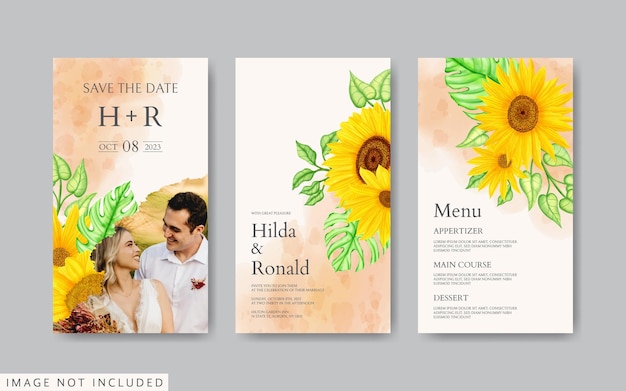 Modèle D'histoires Instagram Pour Invitation De Mariage Avec Tournesol Aquarelle