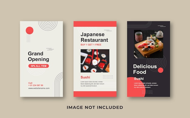 Vecteur modèle d'histoires instagram de restaurant japonais plat