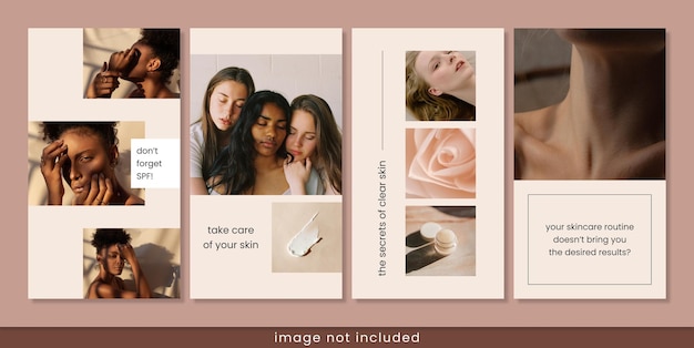 Vecteur modèle d'histoires instagram de soins de la peau collection beige de médias sociaux