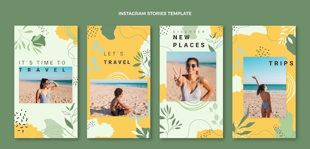 Modèle d'histoires instagram de voyage de style plat