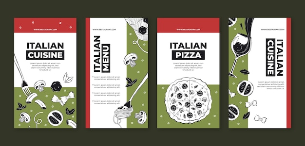 Vecteur modèle d'histoires de restaurant italien instagram