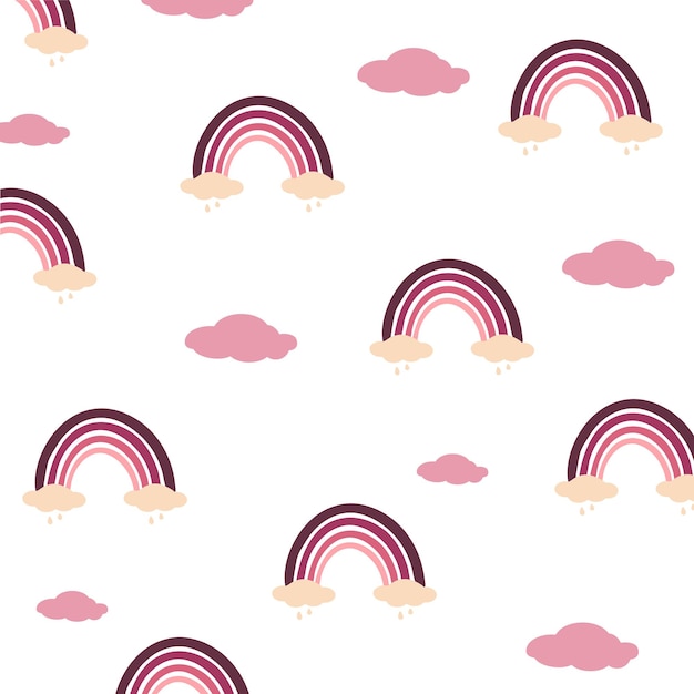 Vecteur modèle hldish avec arcs-en-ciel et texture d'enfants scandinaves réactifs aux nuages pour l'habillement de papier peint textile d'emballage de tissu illustration vectorielle