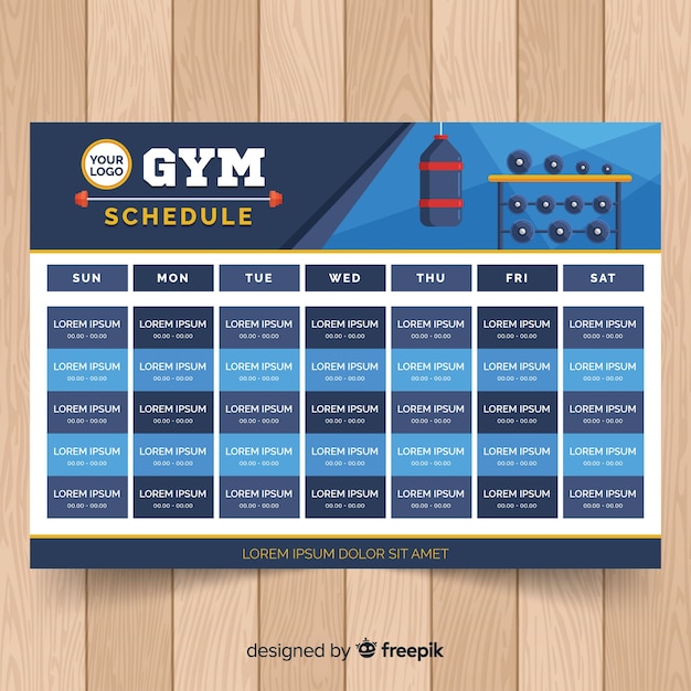 Vecteur modèle d'horaire d'entraînement en gymnase