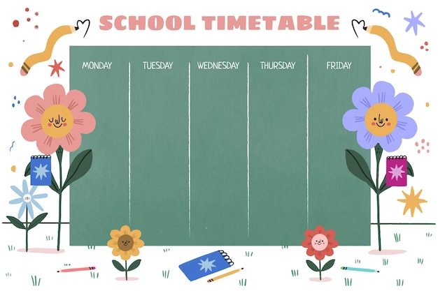 Modèle D'horaire De Retour à L'école Dessiné à La Main