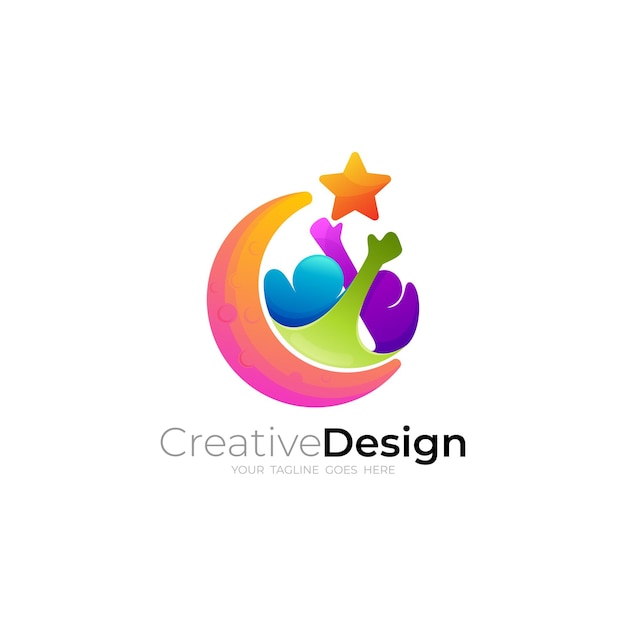 Modèle D'icône étudiant Logo Personnes Et Croissant 3d Coloré