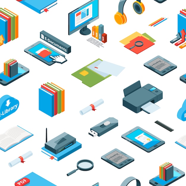 modèle d'icônes d'éducation en ligne isométrique ou fond