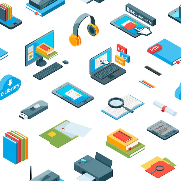 modèle d'icônes d'éducation en ligne isométrique