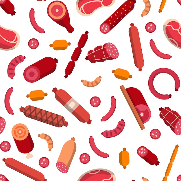 modèle d'icônes de viande et de saucisses plat ou illustration