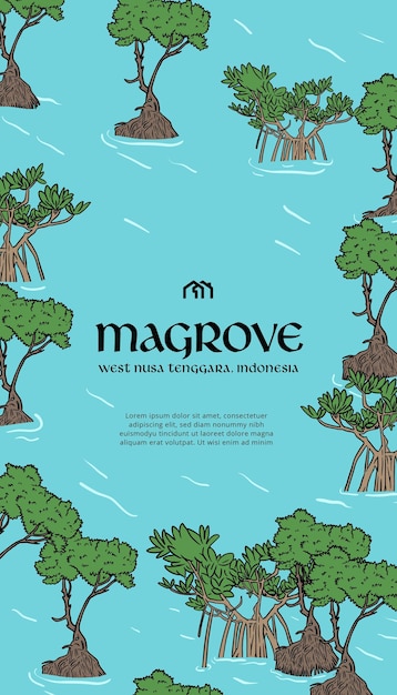 Vecteur modèle d'idée de mise en page de conception d'illustration de mangrove