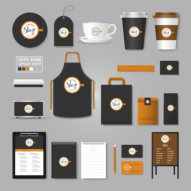 Vecteur modèle d'identité d'entreprise. concept de logo pour café, café, restaurant.