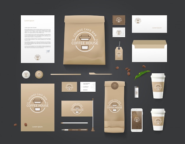 Modèle d'identité d'entreprise. Ensemble d'affaires pour café, café, restaurant. Concept de café de marque