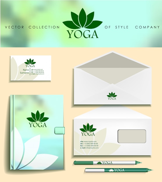 Vecteur modèle d'identité d'entreprise verte, entreprises de yoga studios éco