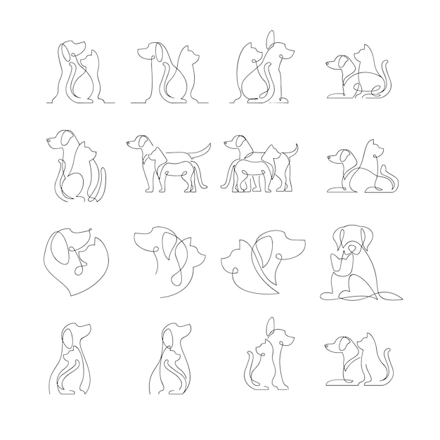 Modèle D'illustration De Conception D'icône De Logo Unique De Ligne De Chat Et De Chien