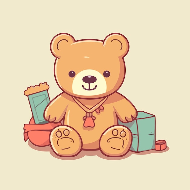 Modèle d'illustration de jouets de bébé de dessin animé mignon ours en peluche de vecteur