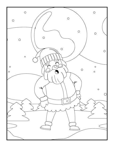 Modèle D'illustration Vectorielle D'hiver En Noir Et Blanc Pour Les Enfants, Arrière-plan, Motif, Livre De Coloriage