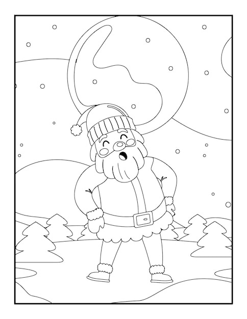 Modèle d'illustration vectorielle d'hiver en noir et blanc pour les enfants, arrière-plan, motif, livre de coloriage