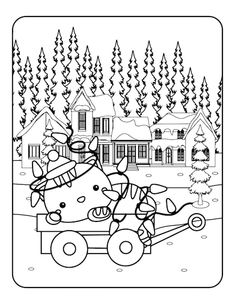 Modèle D'illustration Vectorielle D'hiver En Noir Et Blanc Pour Les Enfants, Arrière-plan, Motif, Livre De Coloriage