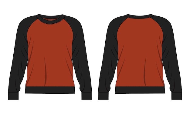 Vecteur modèle d'illustration vectorielle de sweat-shirt couleur bicolore vues avant et arrière