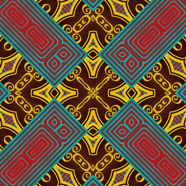 Modèle illustré sans soudure composé d'éléments abstraits en rouge bleu et jaune